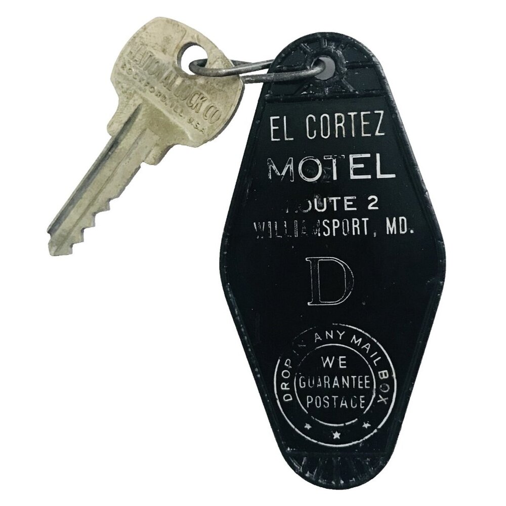 Vintage El Cortez Motel Williamsport MD Hotel Key & Fob Room D Black Original